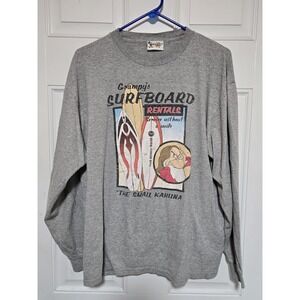 Vintage Disney Grumpy's Surfboard Rentals Men's Gray Long Sleeve Tee Rare L 90s